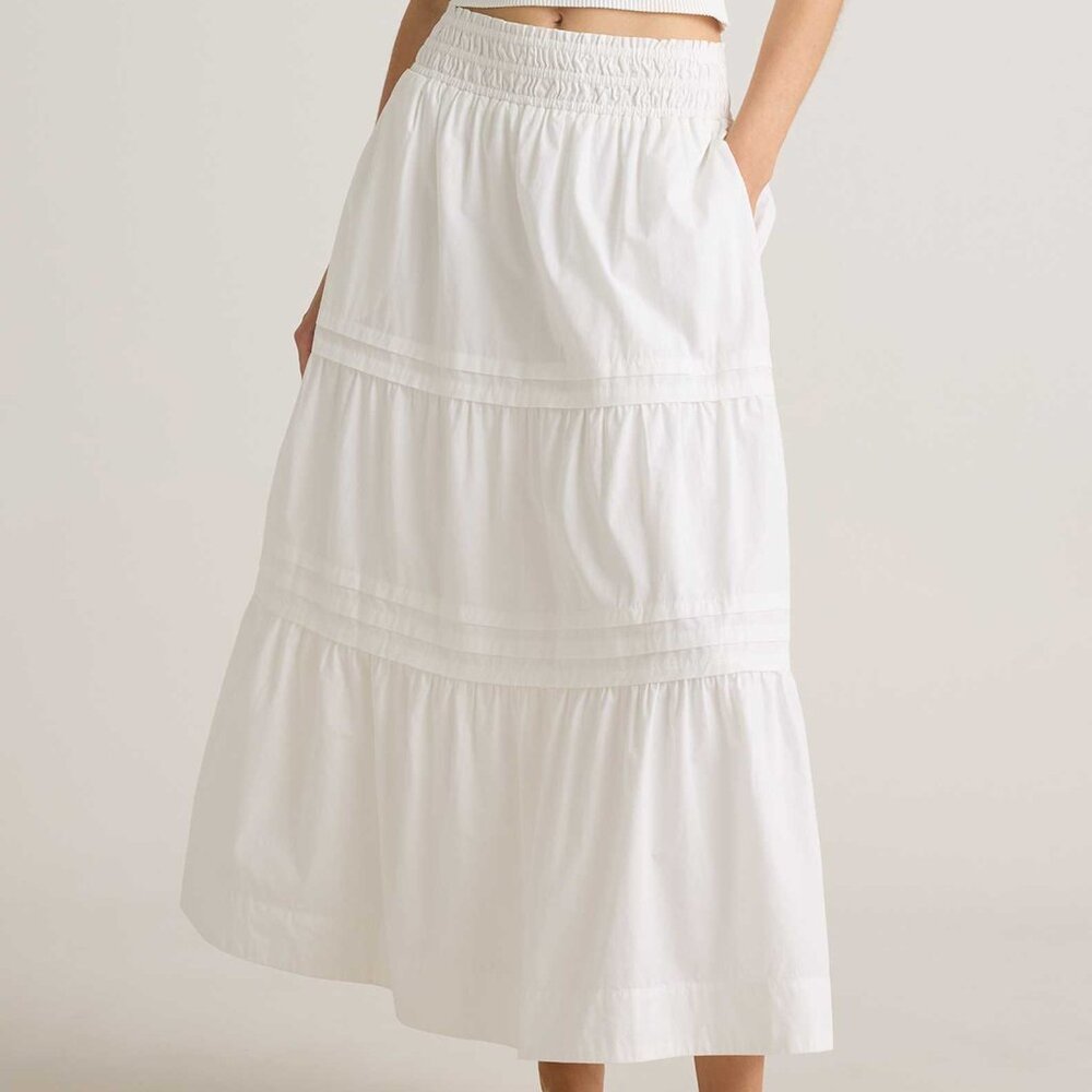 Quince 100% Organic Cotton Tiered Maxi Skirt | Classic White | Medium